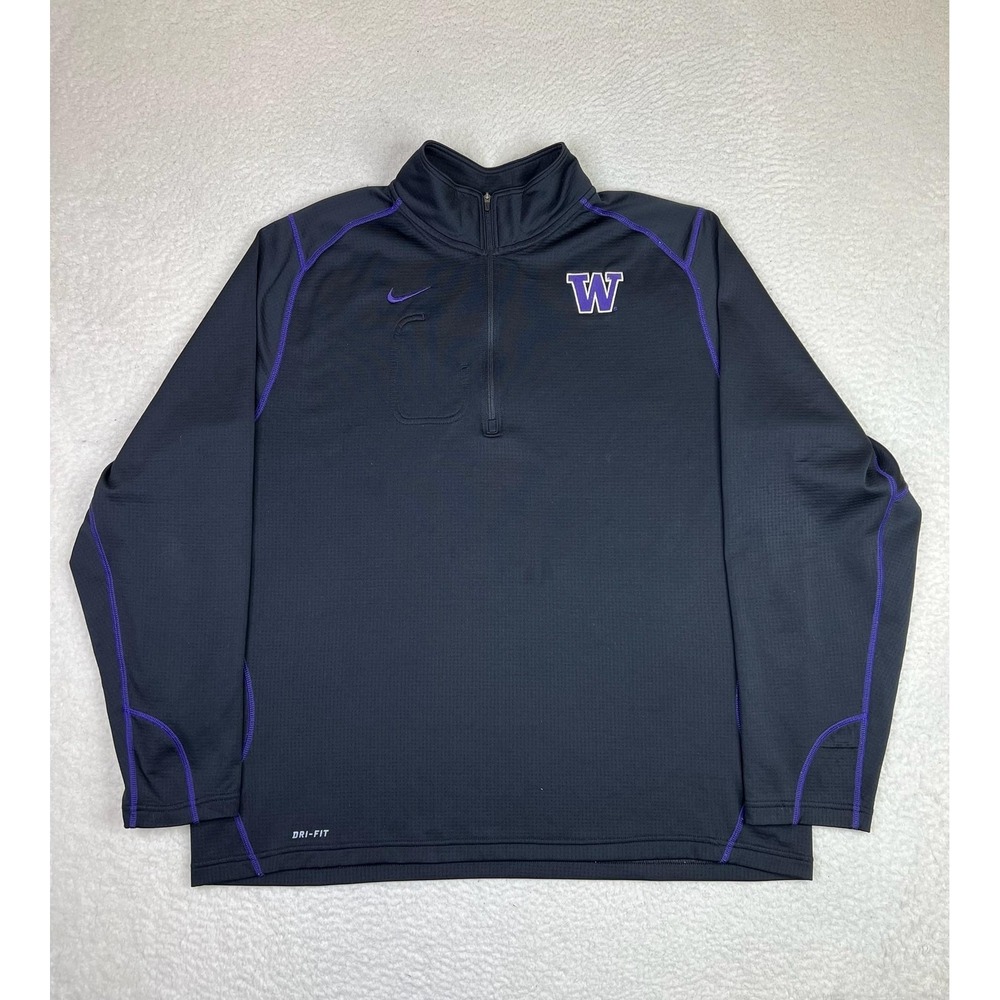 Washington Huskies Sweatshirt Mens 2XL Black NCAA Football Nike Dri Fit 1/4 Zip